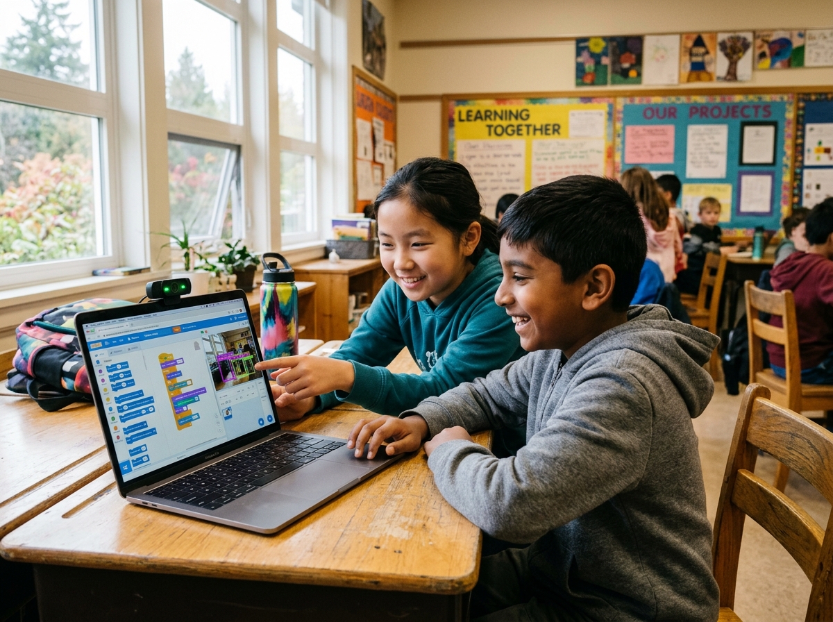 Students learning together on a laptop in a BC classroom